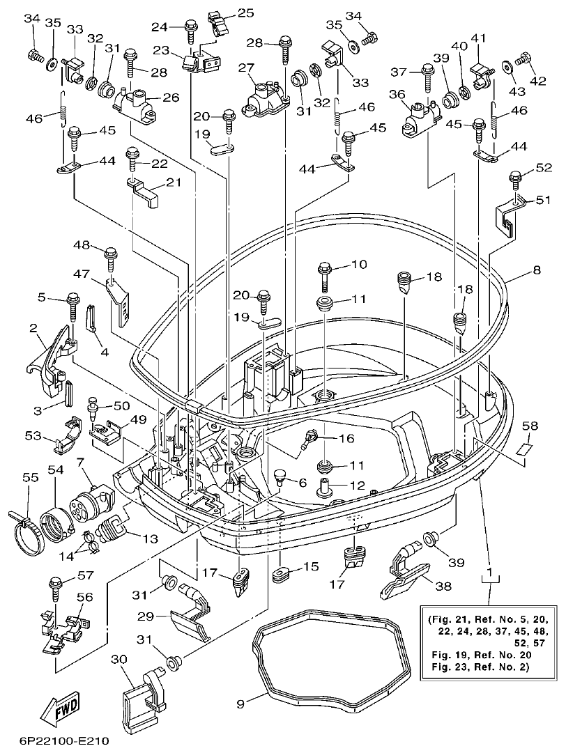 Yamaha F250AET, FL250AET, F250TR, LF250TR BOTTOM COWLING 1 parts diagram